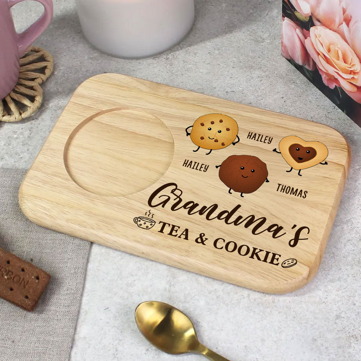 Grandma's Tea And Biscuits - Personalized Wooden Treat Board