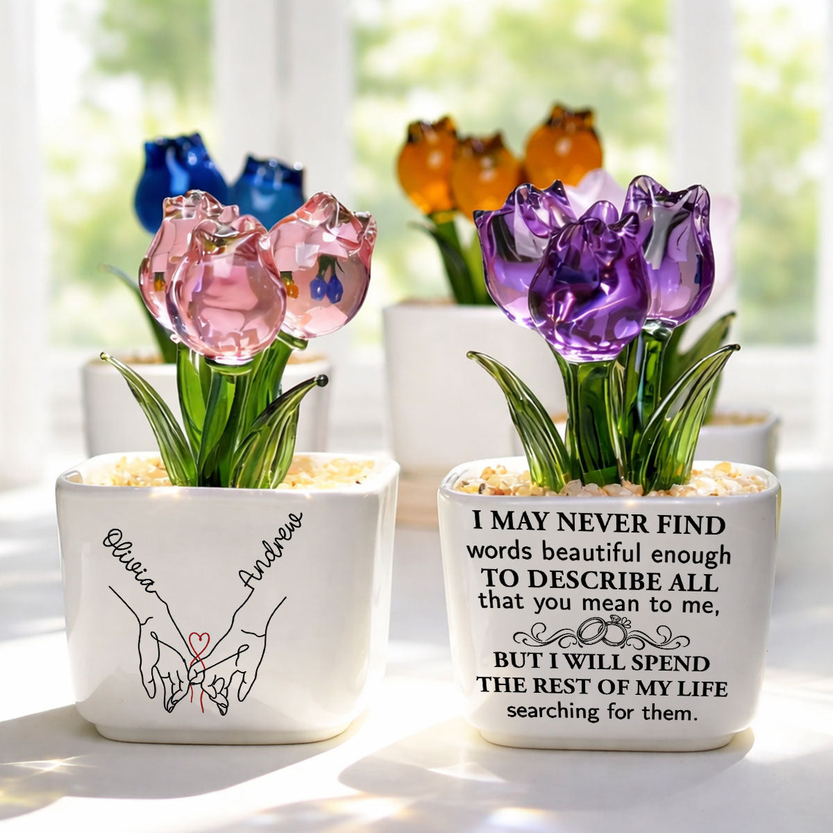 Custom Glass Flower Keepsake, Romantic Anniversary Gift for Wife • Love You My Wife - Personalized Glass Everlasting Tulips