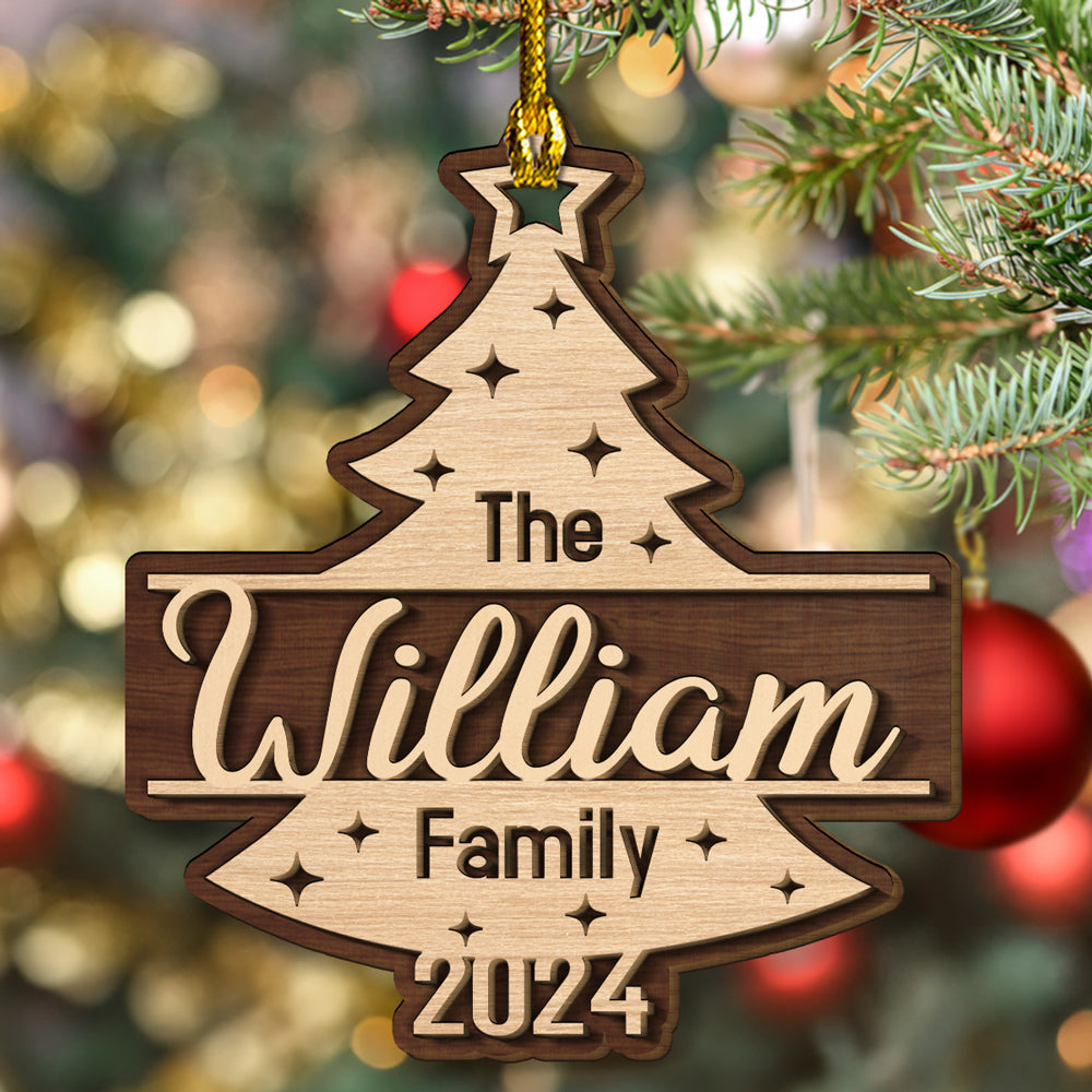 Custom Keepsake Christmas Ornament •  Family Name Christmas - Personalized 2-layered Wood Ornament