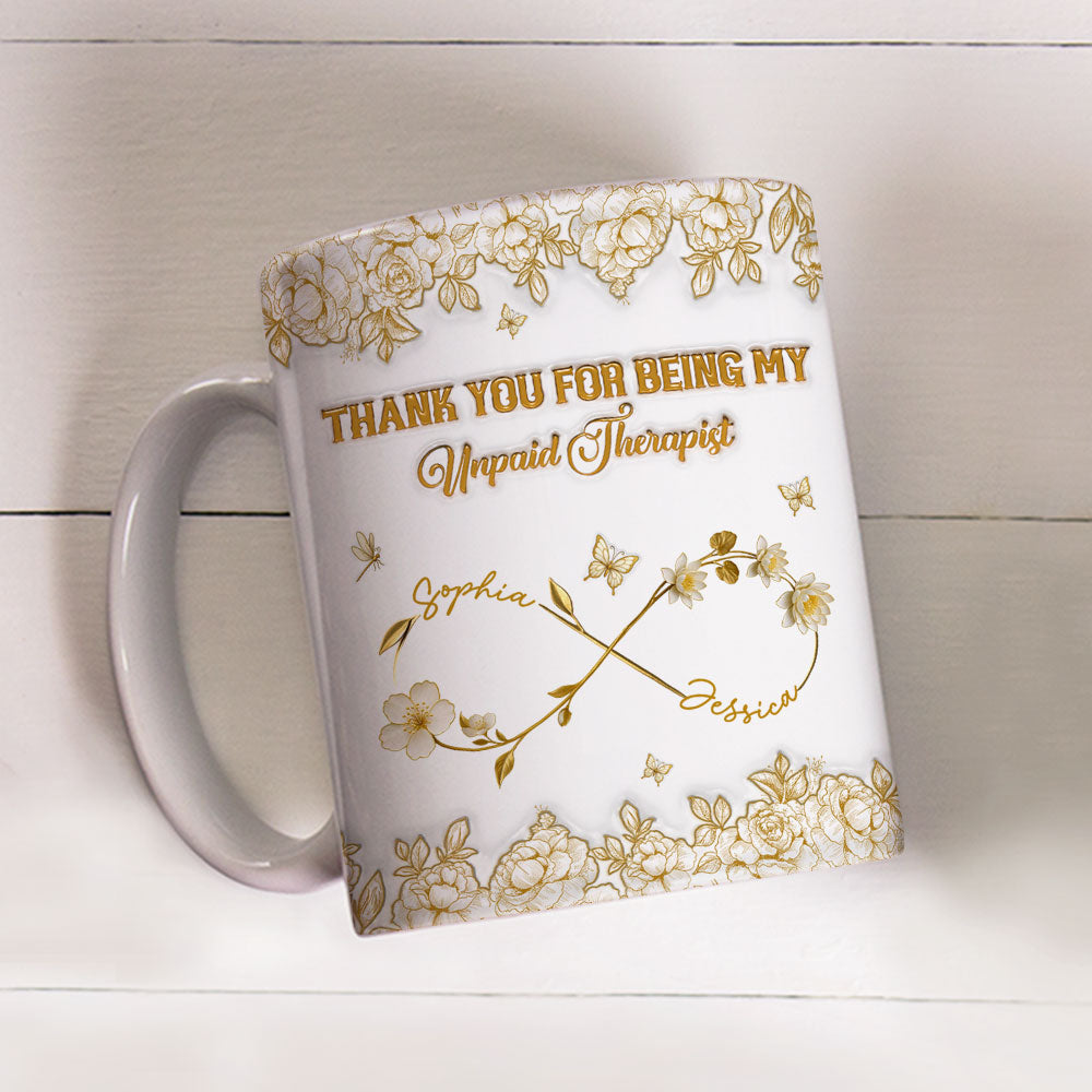 Custom Best Friend, Christmas & Birthday Friendship Keepsake Gift • Gold Flower Bestie - Personalized 3D Inflated Effect Coffee Mug
