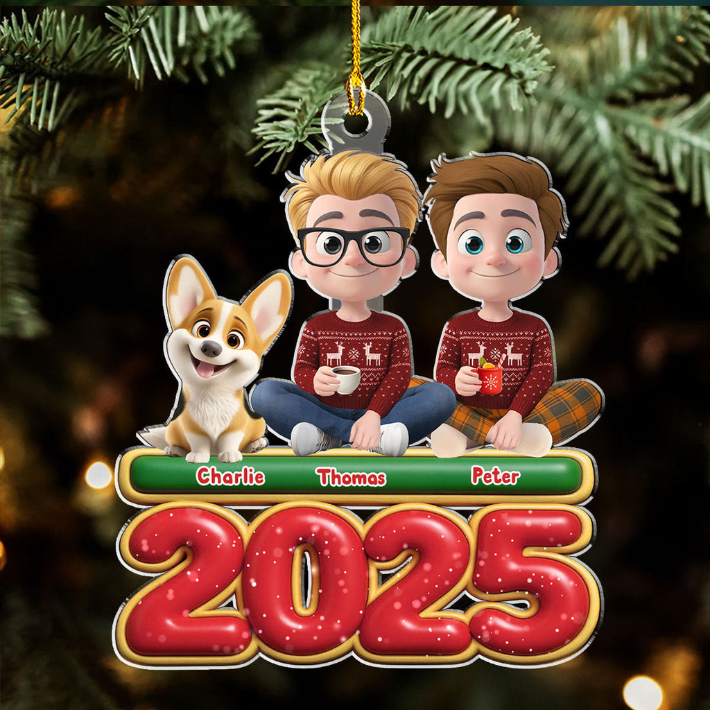 Custom Couple Christmas Ornament, Anniversary Gift •  We And Our Dog Version 2 - Personalized Acrylic Ornament