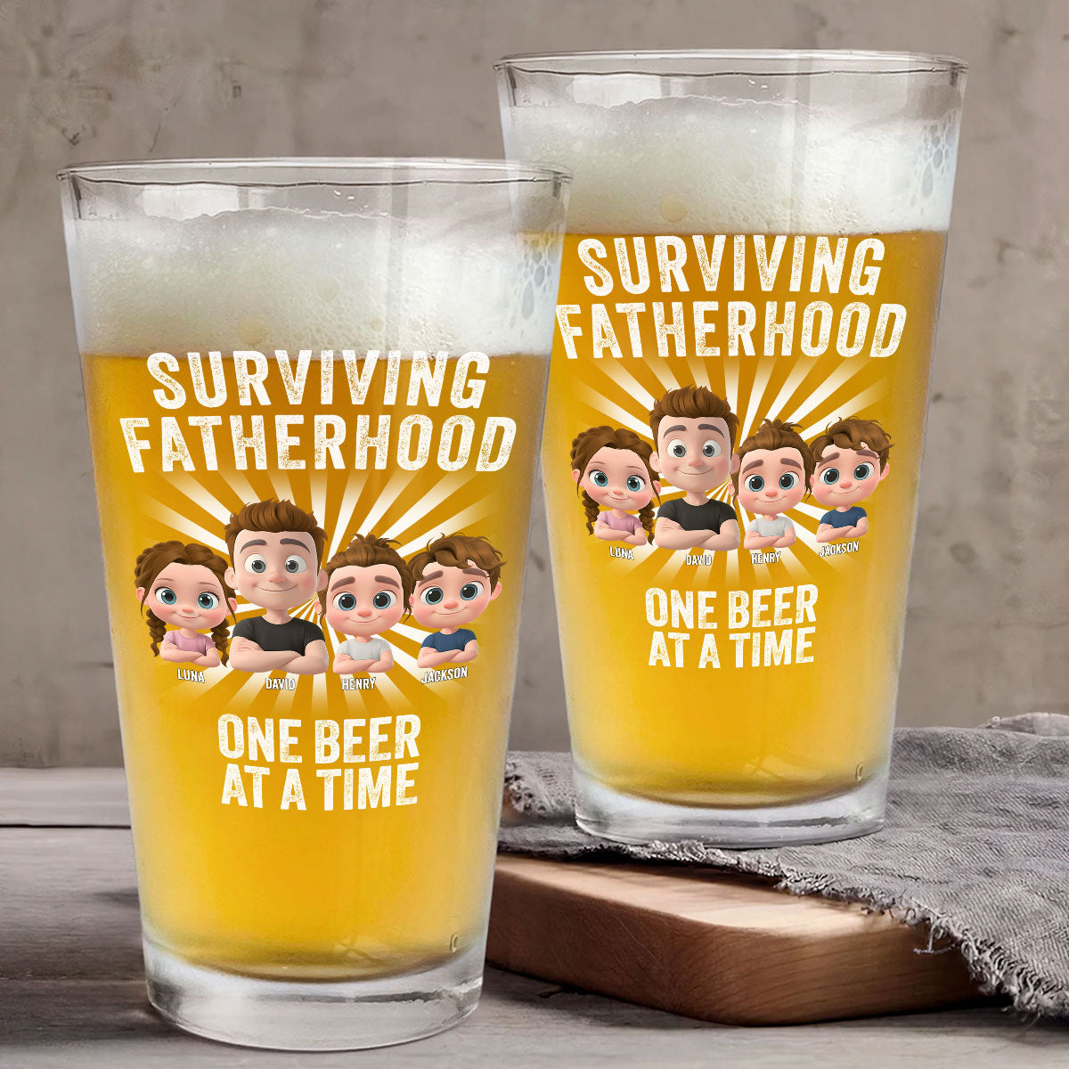 Surviving Fatherhood - Personalized Beer Glass