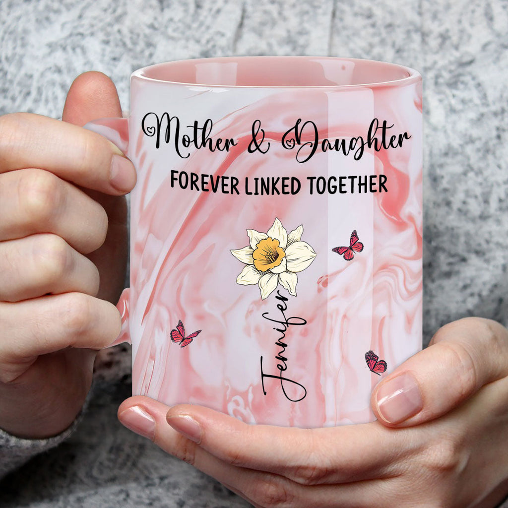 Custom Mother's Day Gift for Mom & Grandma • Mom And Daughter Forever Linked Together - Personalized Pink Marble Mug