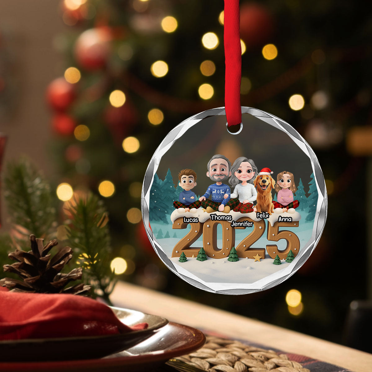Custom Family Ornament, Christmas Gift for Family Members •  As A Family Onwards Extended Ver - Personalized 3D Effect Glass Ornament