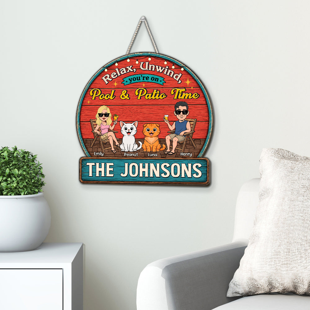Custom Family Summer Backyard, Patio & Porch Decor • Cheers To Backyard Memories Cat Lovers - Personalized Wood Sign