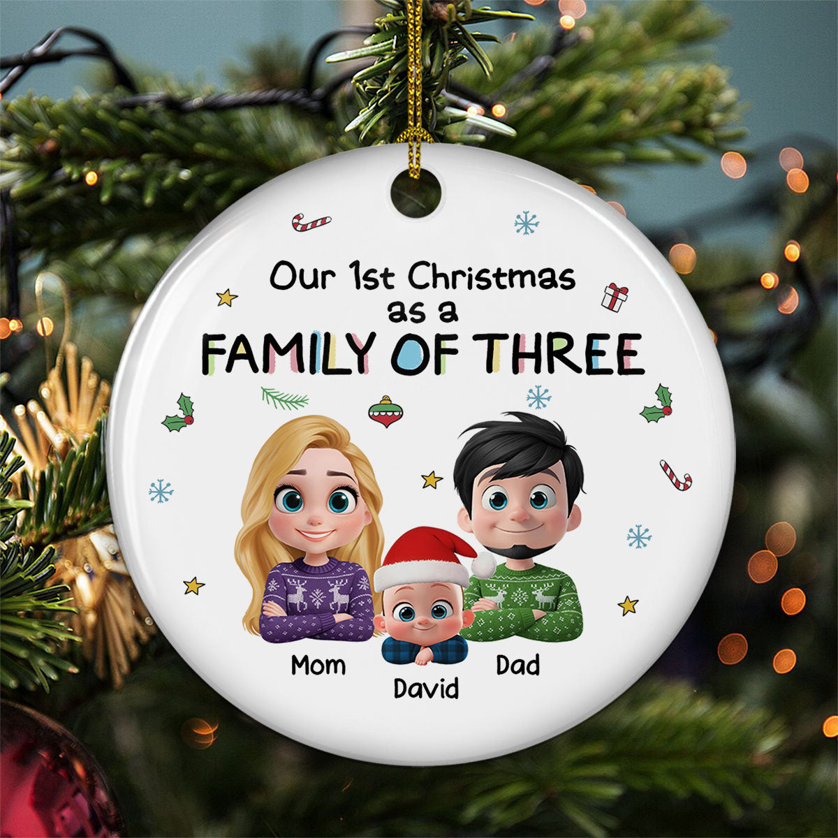 Custom Baby First Christmas Ornament for New Parents •  First Christmas With Baby - Personalized Ceramic Ornament