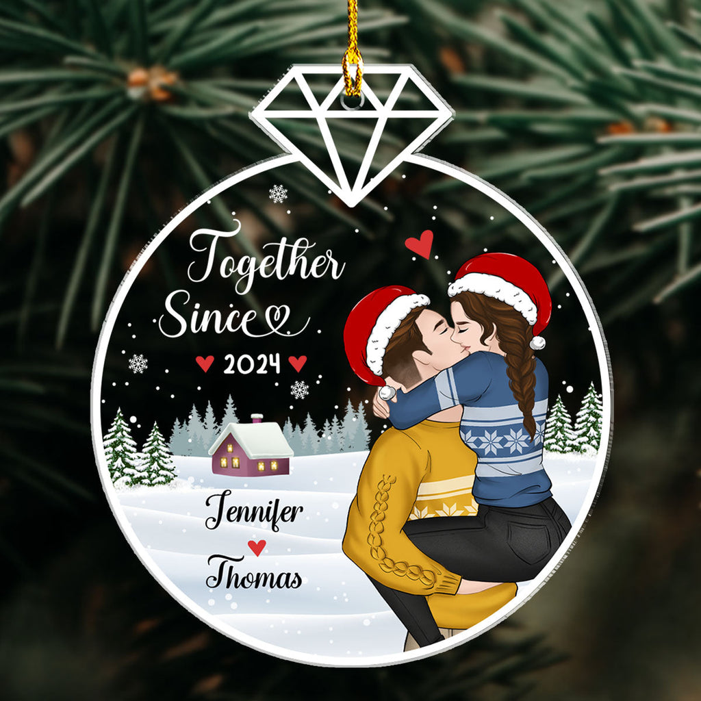 Custom First Christmas Ornament Married, Gift for Newlyweds •  Our First Christmas Together - Personalized Acrylic Ornament