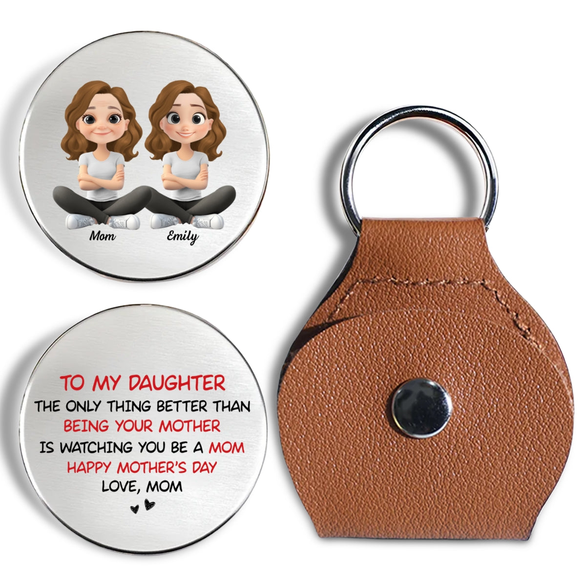 Custom Coin Keychain for Daughter Mom, Mother's Day Birthday Gifts • To My Daughter Cartoonize - Personalized Pocket Hug