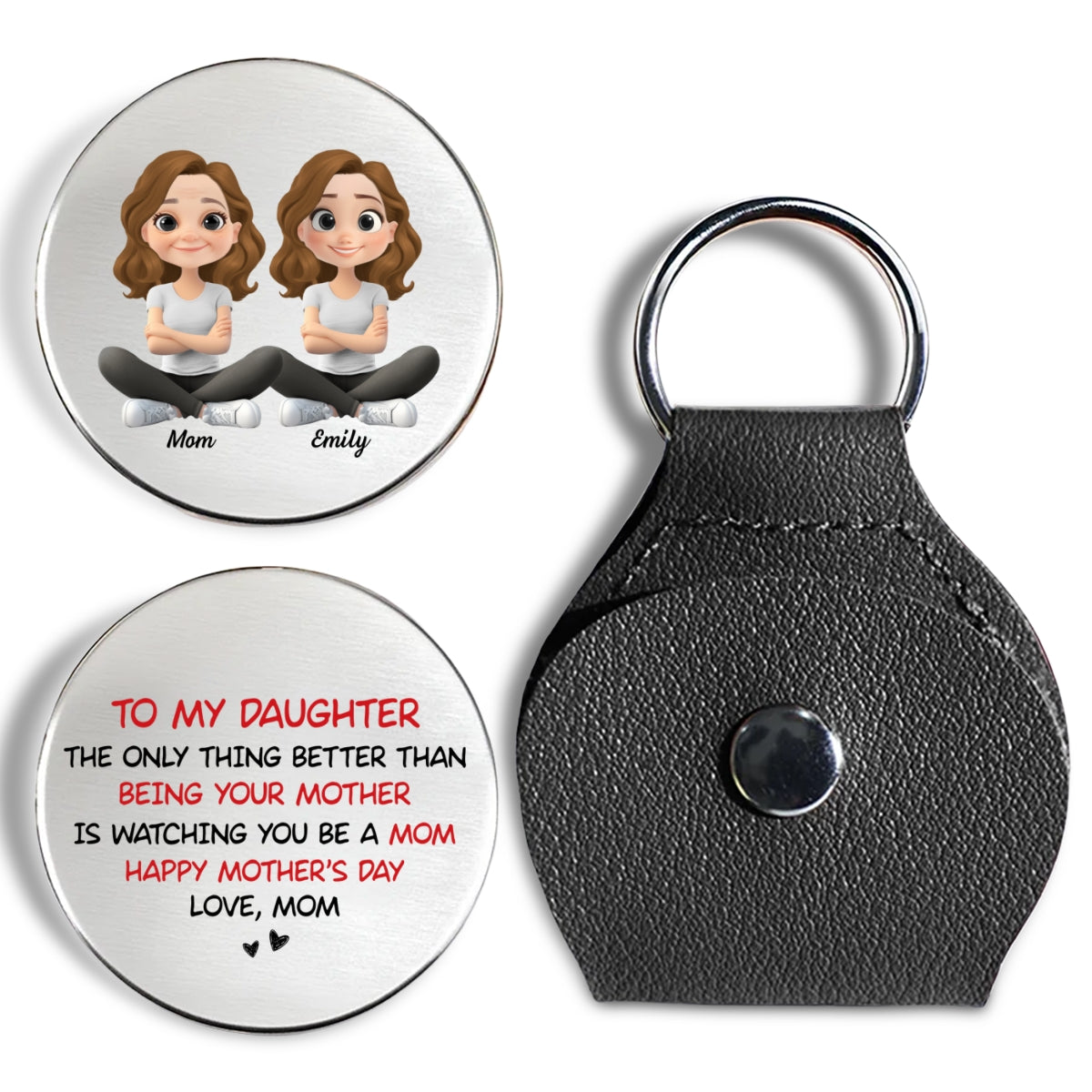 Custom Coin Keychain for Daughter Mom, Mother's Day Birthday Gifts • To My Daughter Cartoonize - Personalized Pocket Hug