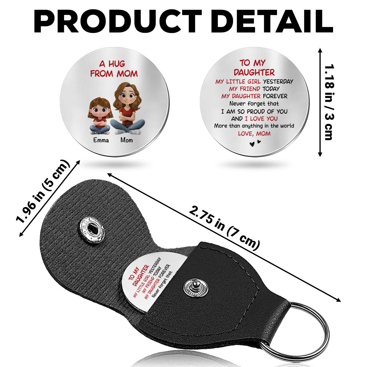 Custom Daughter Coin Keychain, Mother's Day Birthday Gifts • A Sweetest Hug To My Child - Personalized Pocket Hug