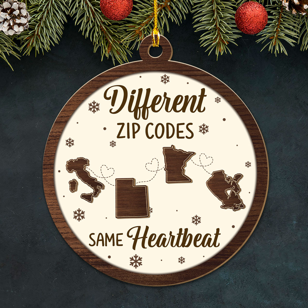 Custom Family Ornament, Christmas Gift for Family Members •  Different Zip Codes - Personalized Wood Ornament