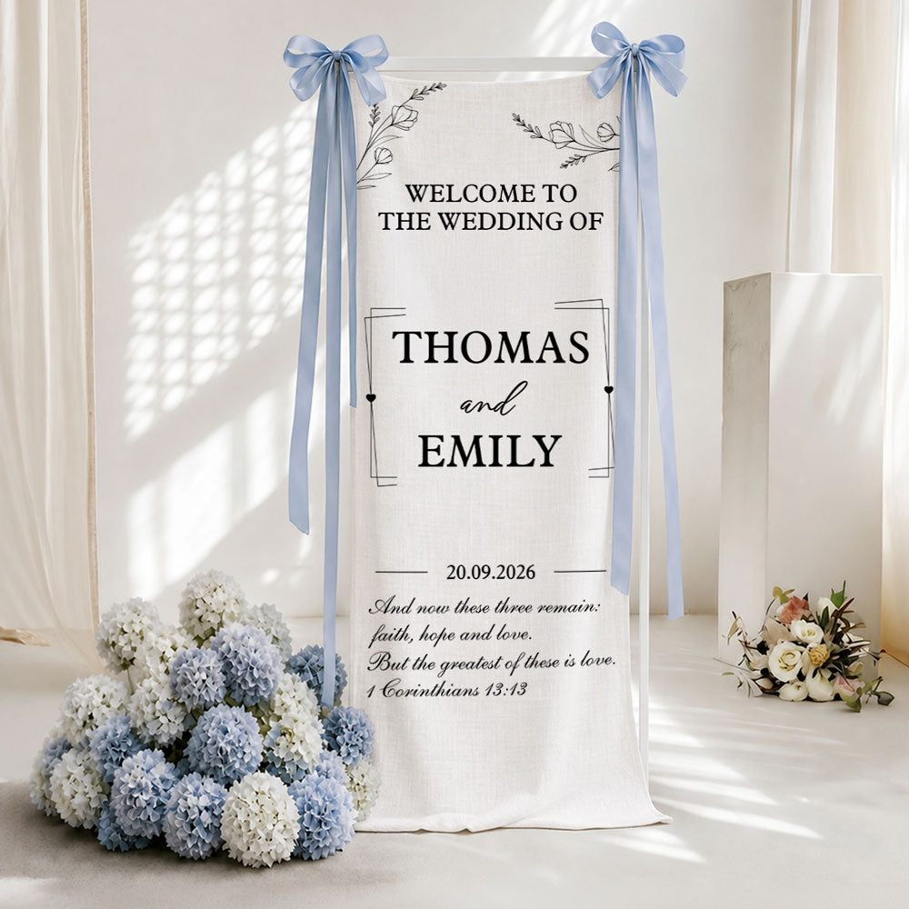 The Wedding Of Us - Personalized Welcome Linen Sign