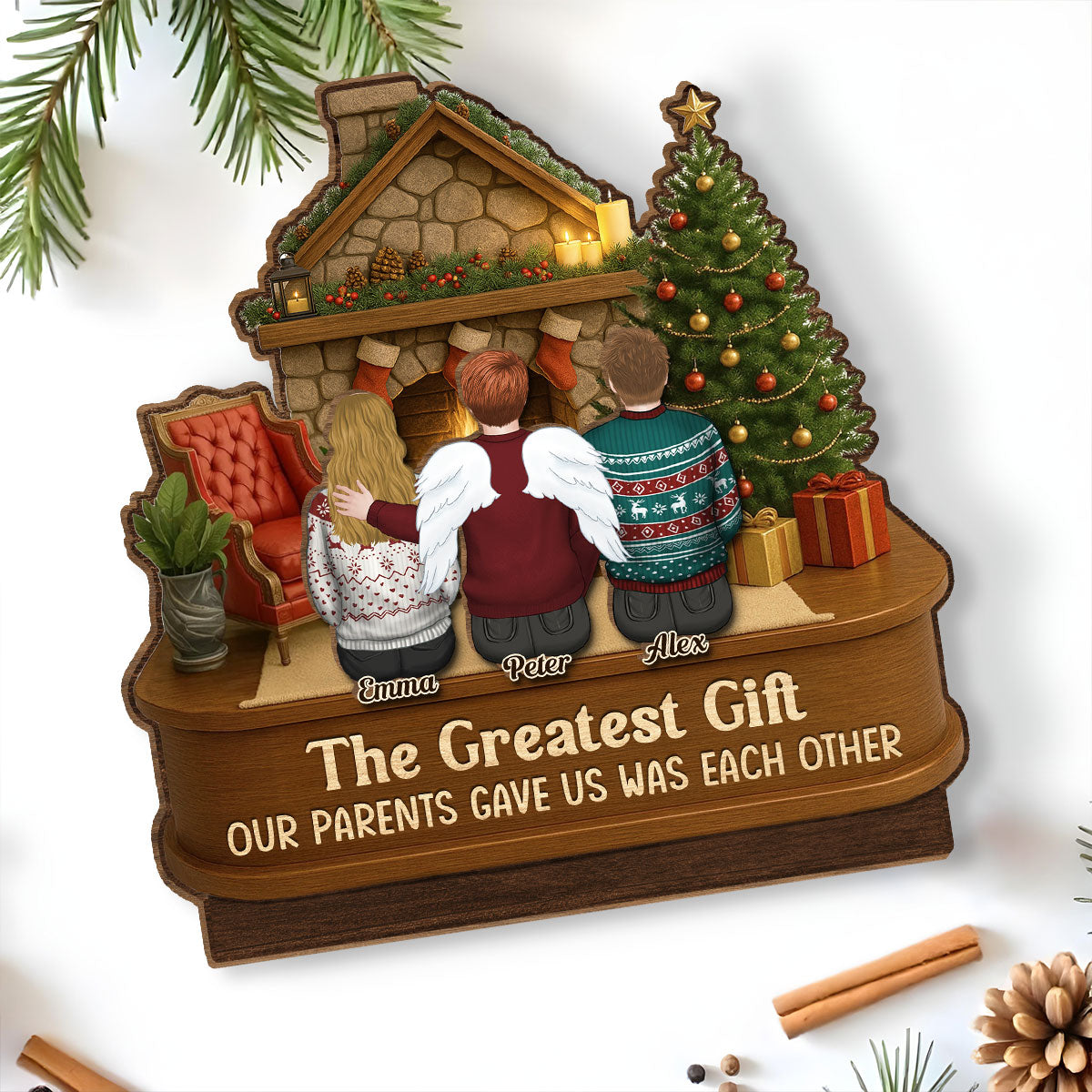 Custom Family Decor, Christmas Birthday Family Keepsake • The Greatest Gift - Personalized 2-Layer Wood Plaque With Flat Base