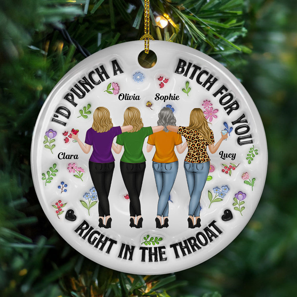 Custom Friendship Christmas Ornament, Best Friend Gift •  Punch Bitch Besties - Personalized 3D Inflated Effect Ceramic Ornament