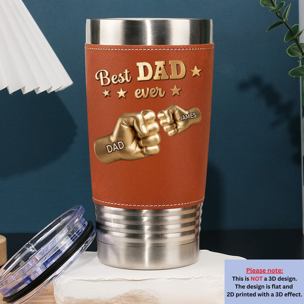 Custom Father's Day Birthday Gifts For Dad • Gold Best Dad Ver Paw 2 - Personalized Leather Tumbler