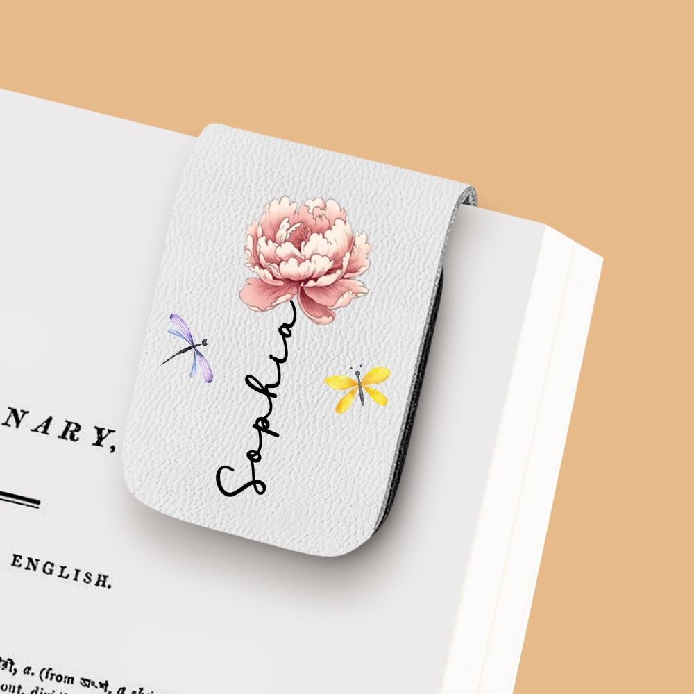 Monthly Flower - Personalized Leather Bookmark