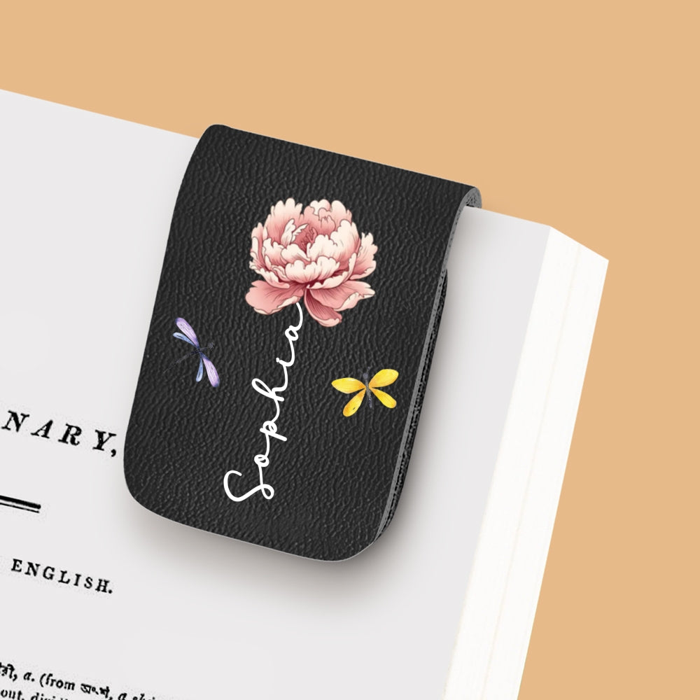 Monthly Flower - Personalized Leather Bookmark