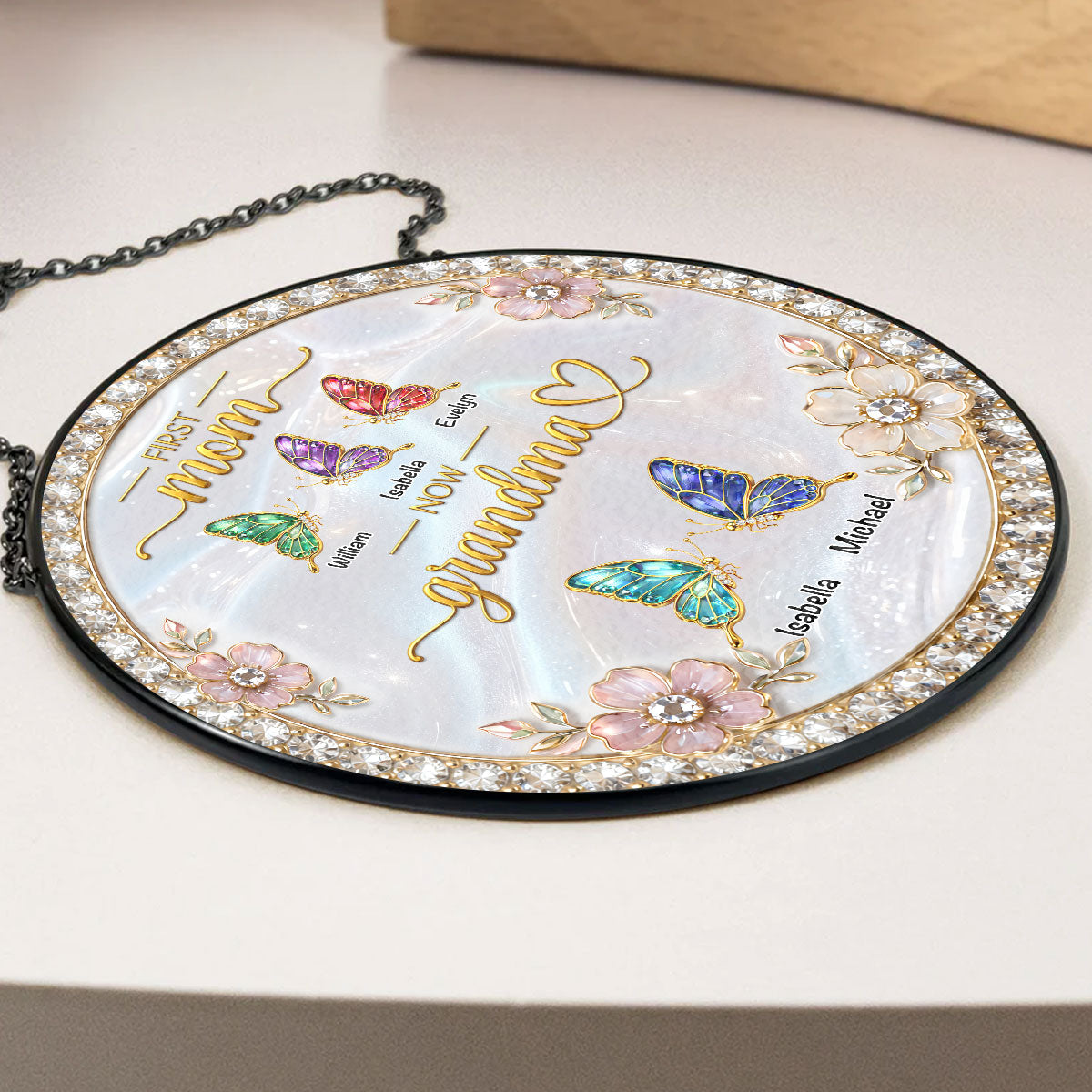 Custom Grandma Hanging Decor, Mother's Day Birthday Gifts • First Mom Now Grandma 2 - Personalized Window Hanging Suncatcher