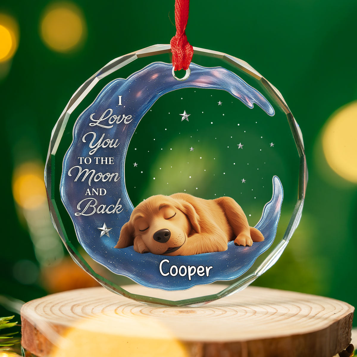 Custom Keepsake Christmas Ornament •  Love You To The Moon - Personalized Glass Ornament