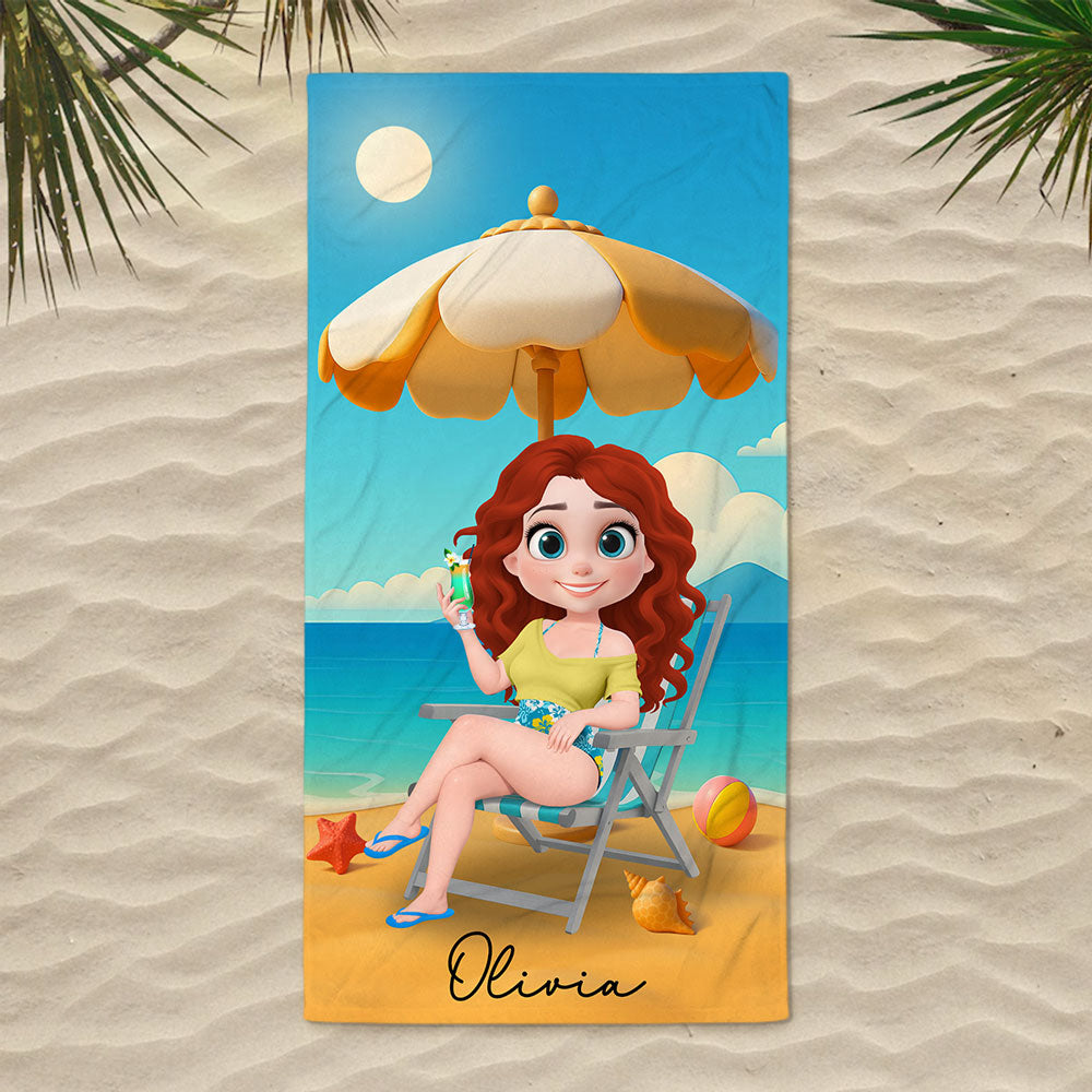 Multicolor Birth Flower Cartoon - Personalized Beach Towel