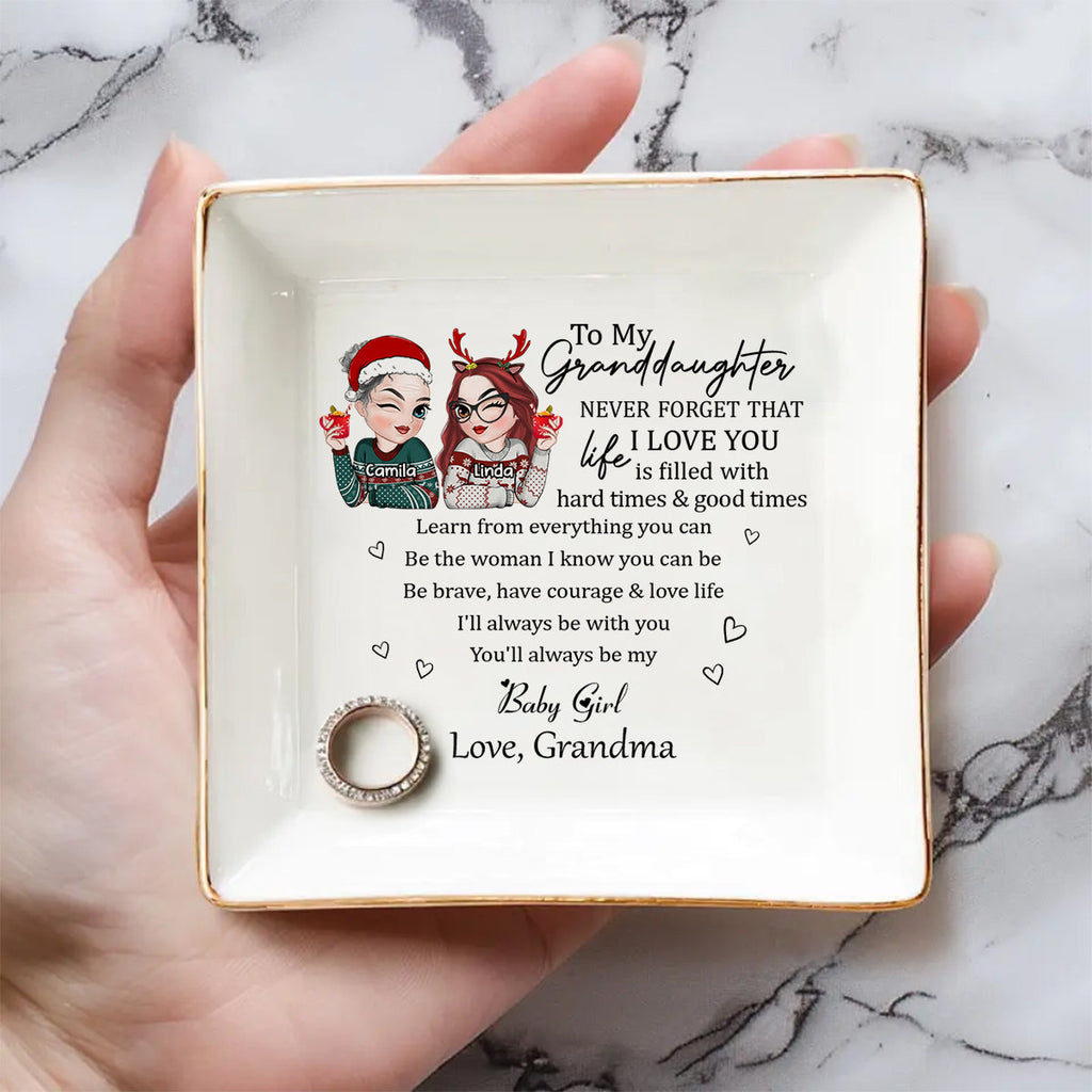 Custom Granddaughter Trinket Dish, Birthday Christmas Gift • Granddaughter Never Forget - Personalized Jewelry Dish