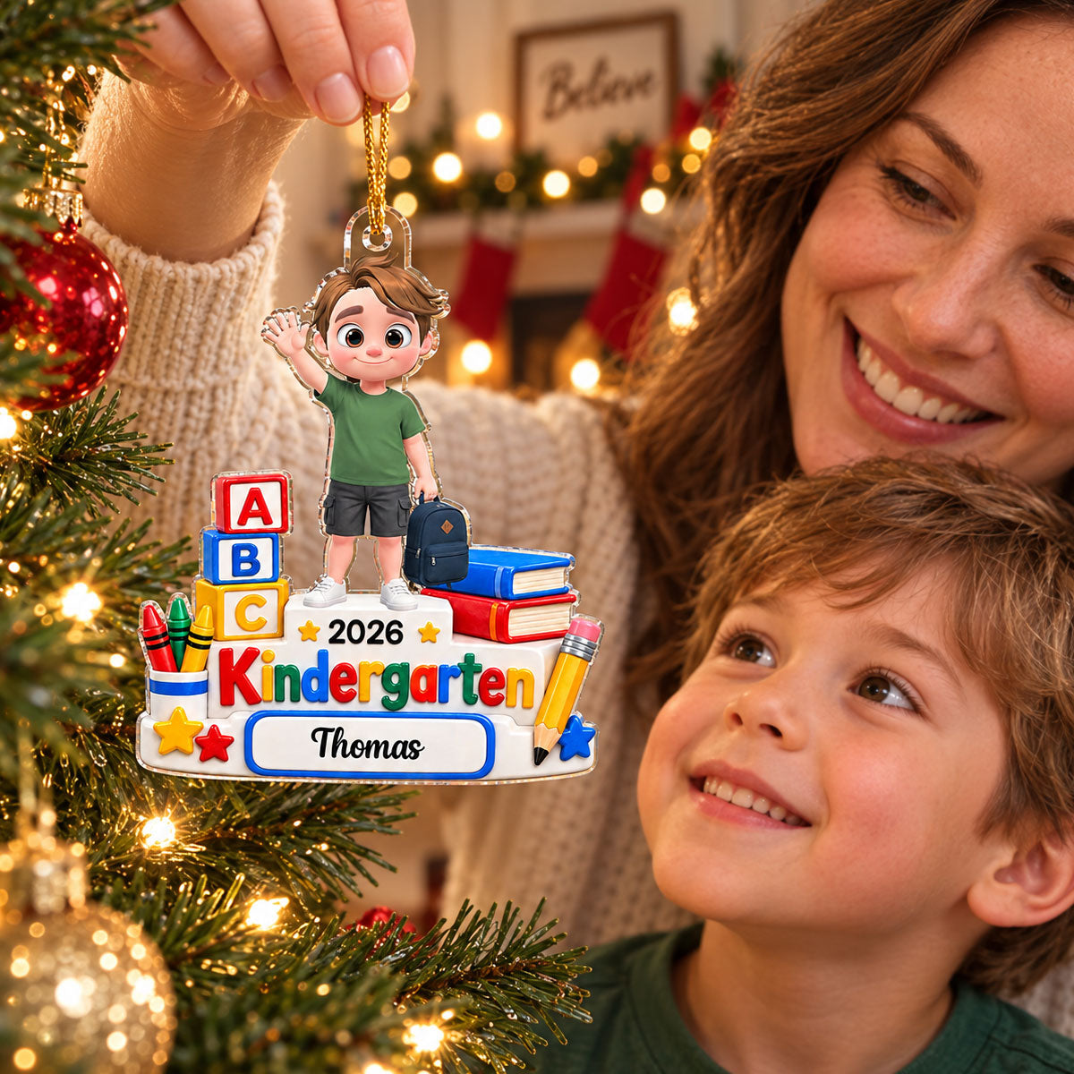 Custom Family Ornament, Christmas Gift for Family Members •  A Big Step Forward - Personalized Acrylic Ornament