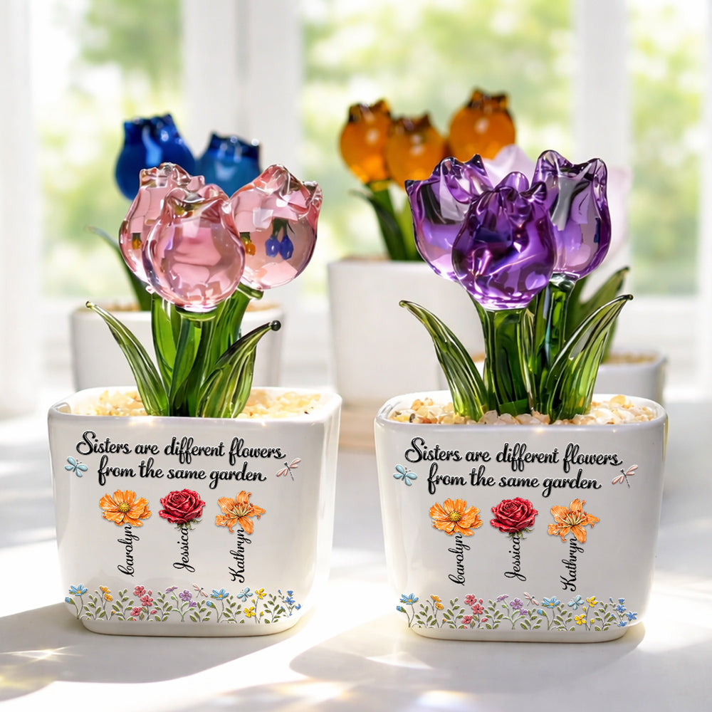 Custom Flower Keepsake, Glass Home Decor Gift for Soul Sister • Sisters Are Different Flowers - Personalized Glass Everlasting Tulips
