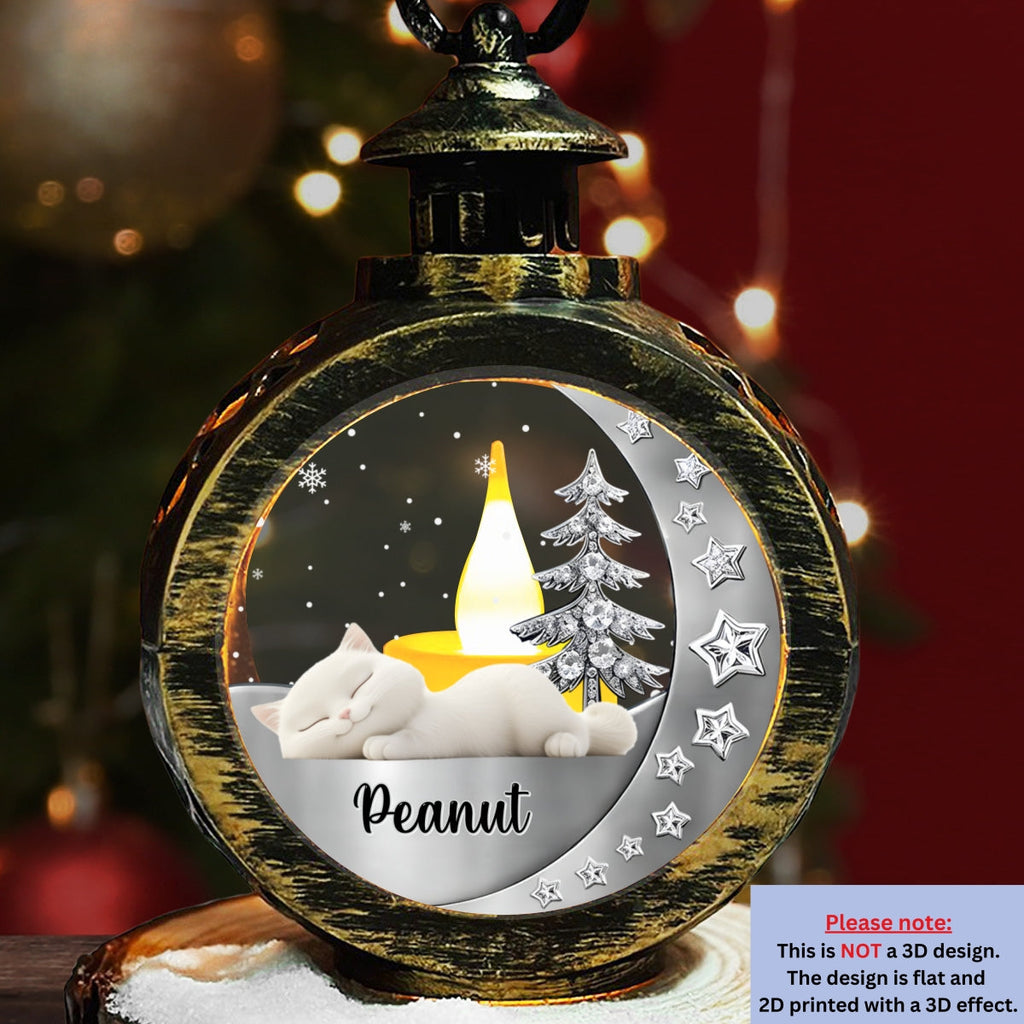Custom Pet Memorial Christmas Night Light, Remembrance Gifts • Beside My Cat - Personalized 3D Effect Christmas Lantern