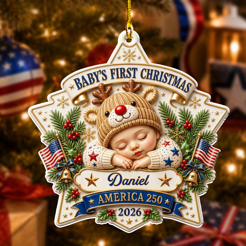 Custom Baby First Christmas Ornament for New Parents •  Tiny Star Big Celebration - Personalized 3D Effect Acrylic Ornament