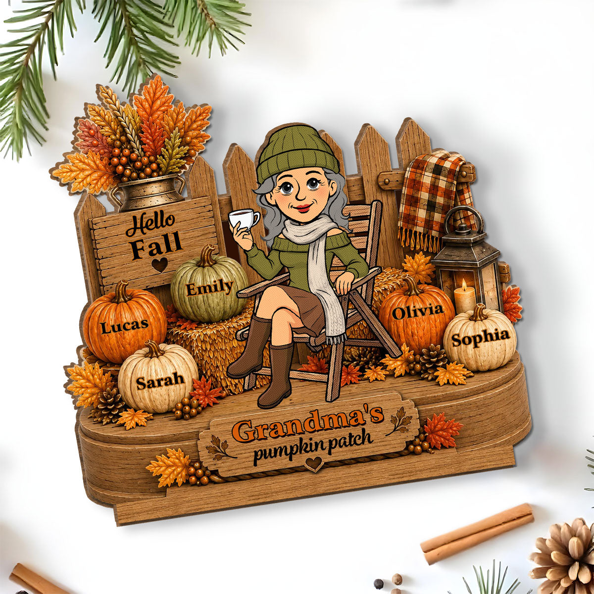Custom Family Decor, Christmas Birthday Family Keepsake • Little Pumpkins Grandma Loves - Personalized 2-Layer Wood Plaque With Flat Base