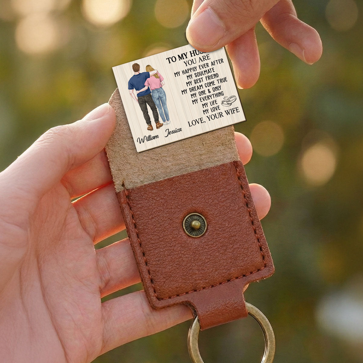Custom Coin Keychain for Husband, Couple Anniversary Valentine's Day Gifts • My Life My Love - Personalized Wooden Pocket Hug