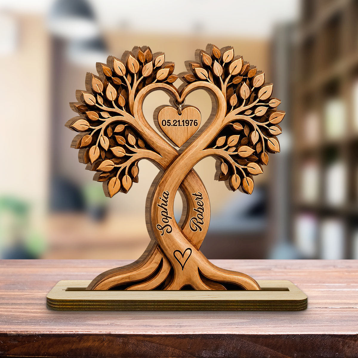 Custom Decor for Husband, Gift for Him • Heart Beat - Personalized 2-Layer Wood Plaque With Flat Base
