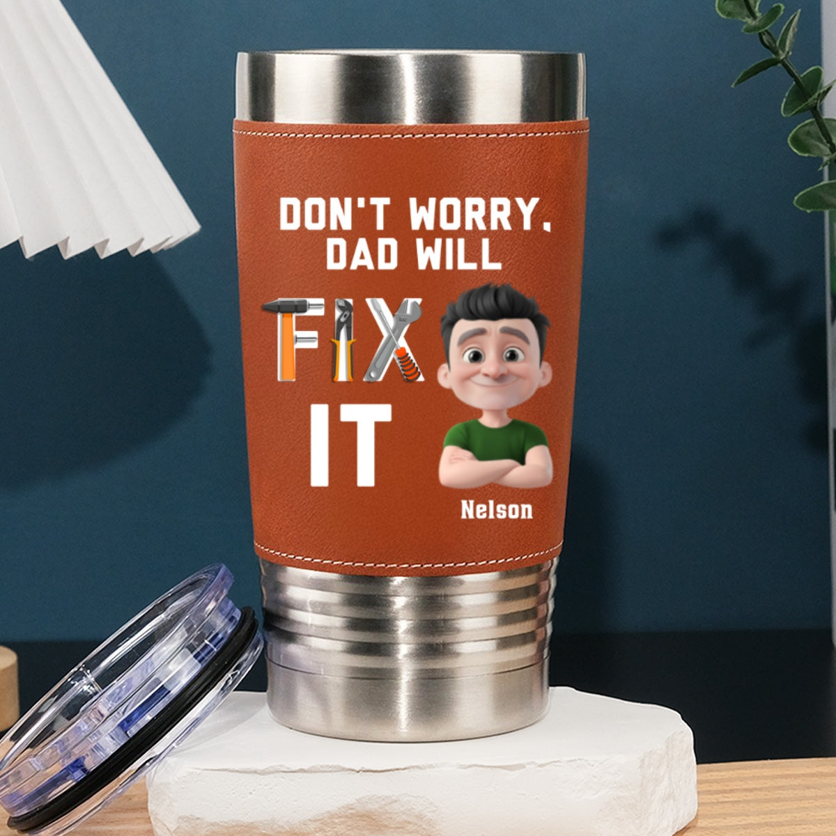 Custom Father's Day Birthday Gifts For Dad • Best Dad - Personalized Leather Tumbler
