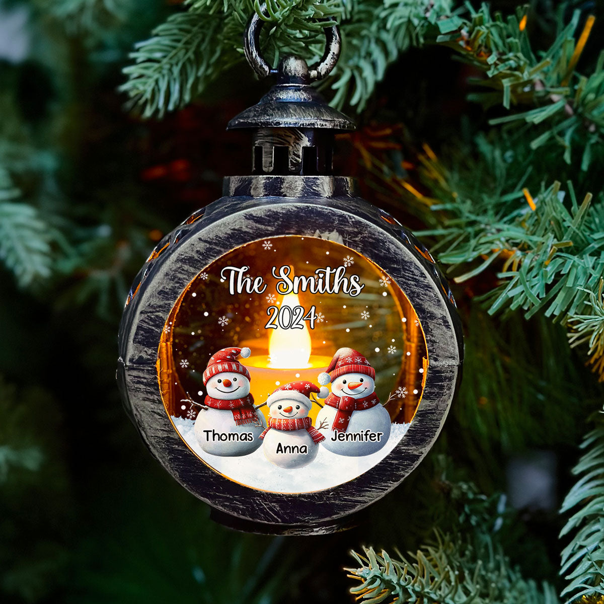 Custom Name Family Christmas Gifts, Holiday Decor • Snowman Family Christmas - Personalized Christmas Lantern