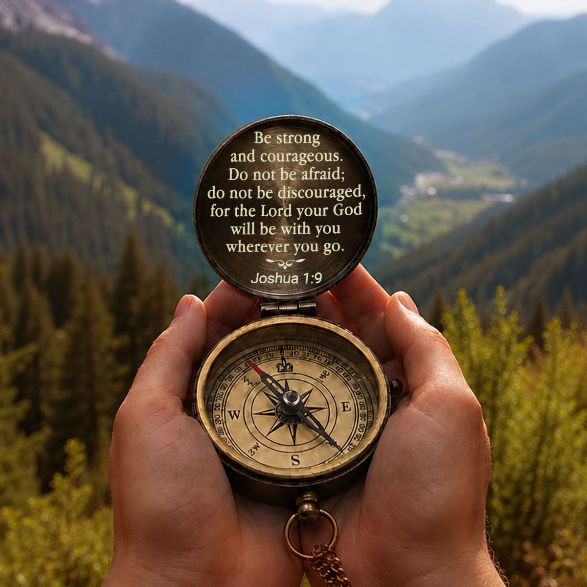 Be Strong And Courageous - Personalized Pocket Compass