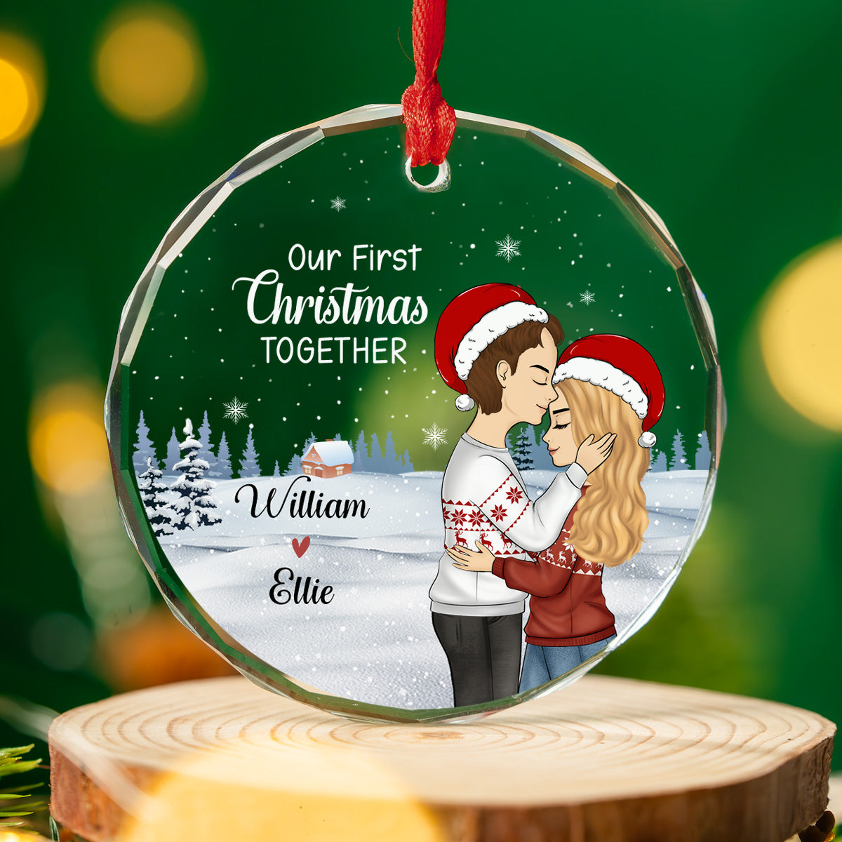 Custom First Christmas Ornament Married, Gift for Newlyweds •  Our First Christmas - Personalized Glass Ornament