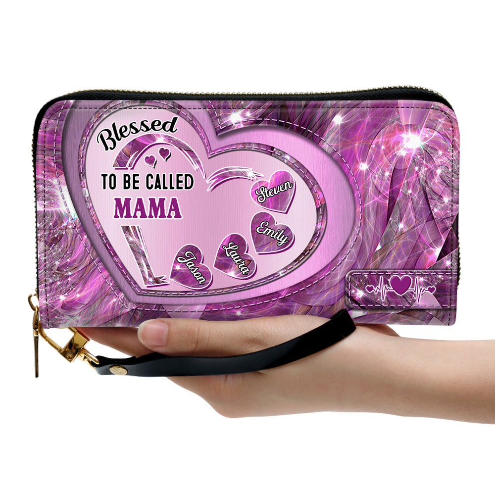 Mom With Sweet Heart Kids - Personalized Leather Wallet