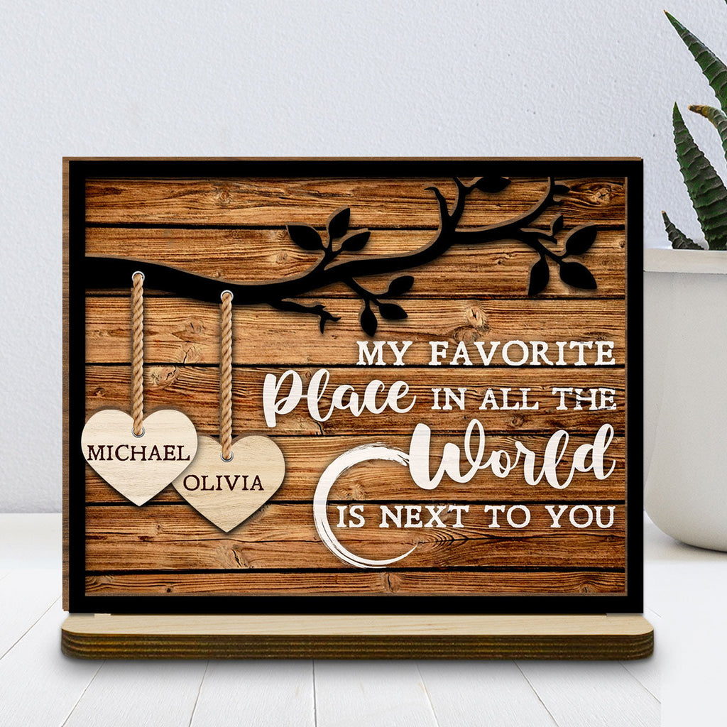 Custom Couple's Decor, Anniversary & Wedding Gift • Tree Hearts - Personalized 2-Layer Wood Plaque With Flat Base