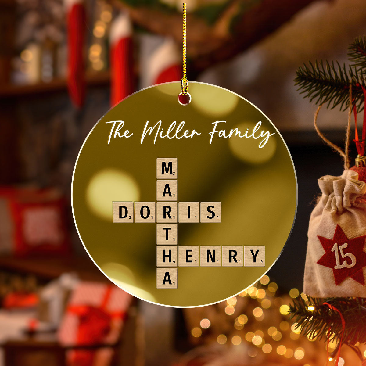 Custom Family Ornament, Christmas Gift for Family Members •  Family Besties Coworker Crossword Art - Personalized Mirrored Acrylic Ornament