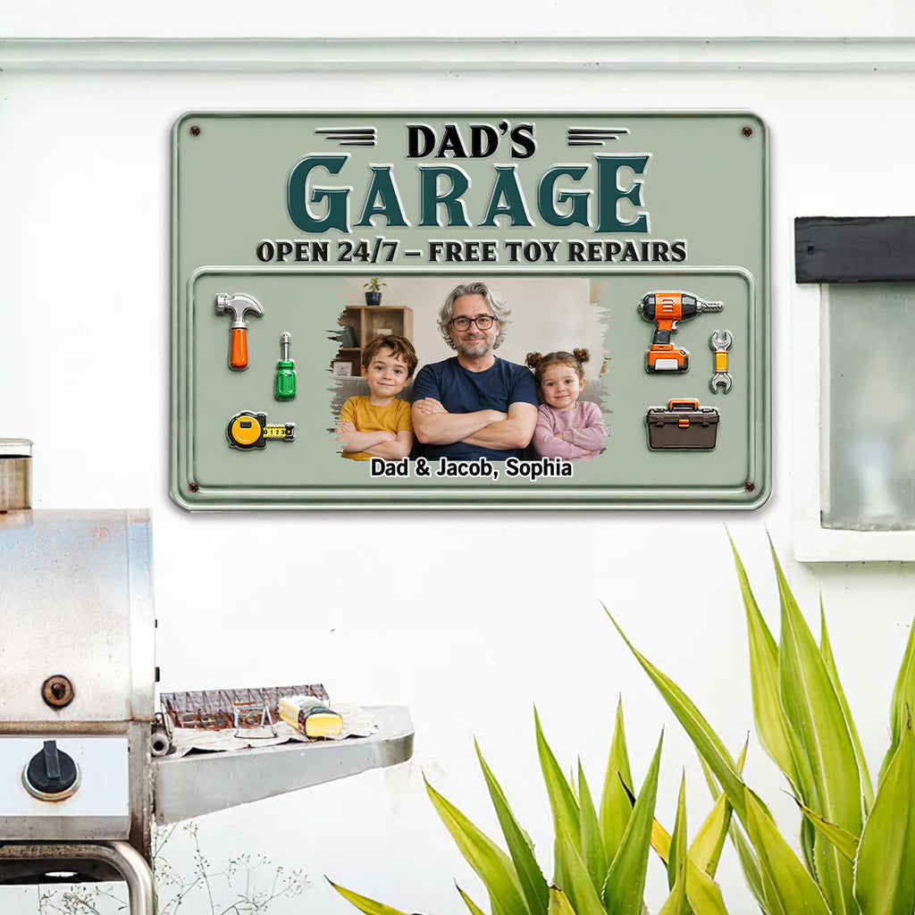 Custom Photo 3D Home & Wall Decor, Birthday & Christmas Gift • Dad Papa Garage Photo - Personalized Metal Sign