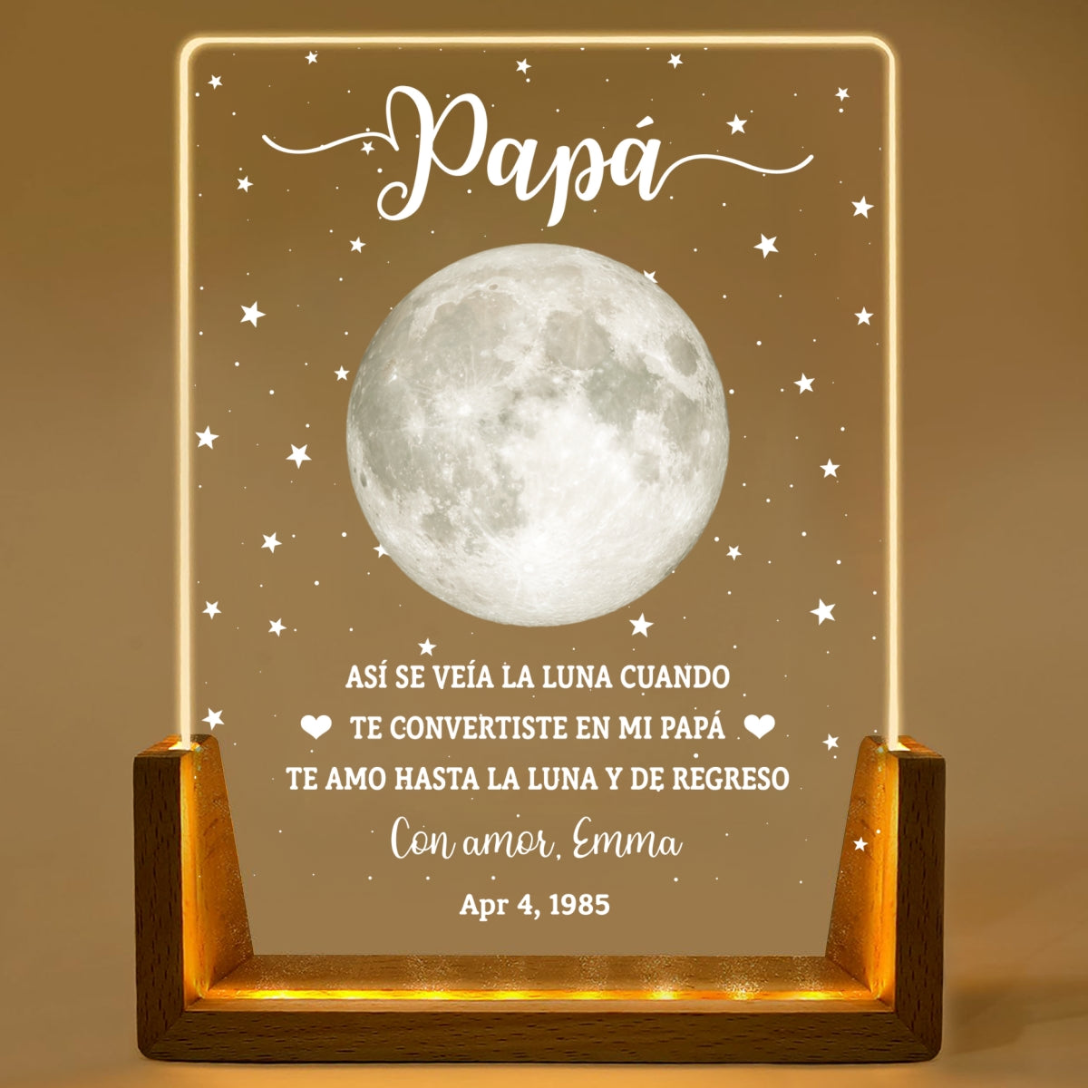 Custom Anniversary, Wedding, Christmas Gift For Husband, Him• Así Se Veía La Luna - Placa Personalizada Con Base De Nogal