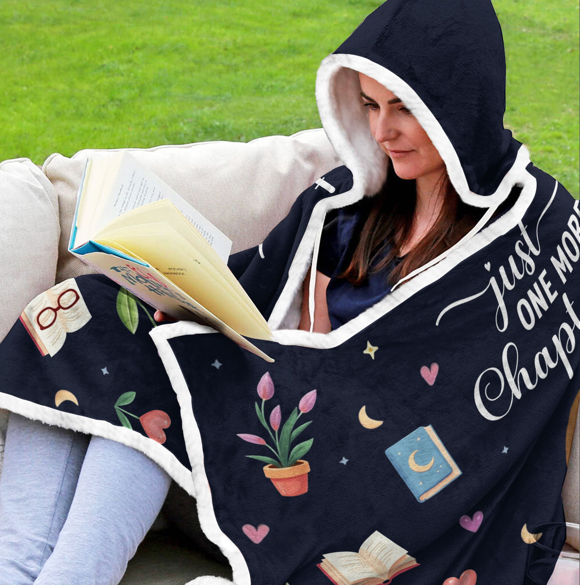 Custom Christmas Birthday Gift For Book Lovers, Bookworms, Reader • Just One More Chapter - Personalized Hooded Blanket