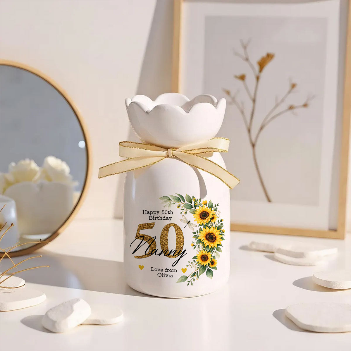 Happy Birthday - Personalized Ribbon Tie Flower Vase