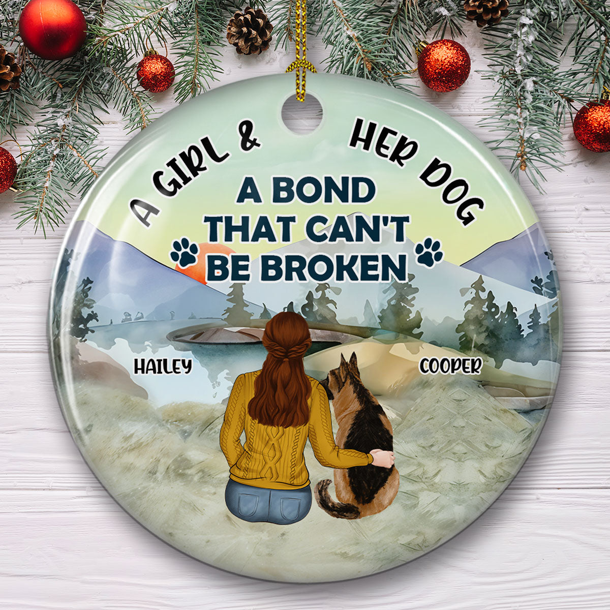 Custom Keepsake Christmas Ornament •  The Unbreakable Bond Between A Girl And Her Dog - Personalized Ceramic Ornament