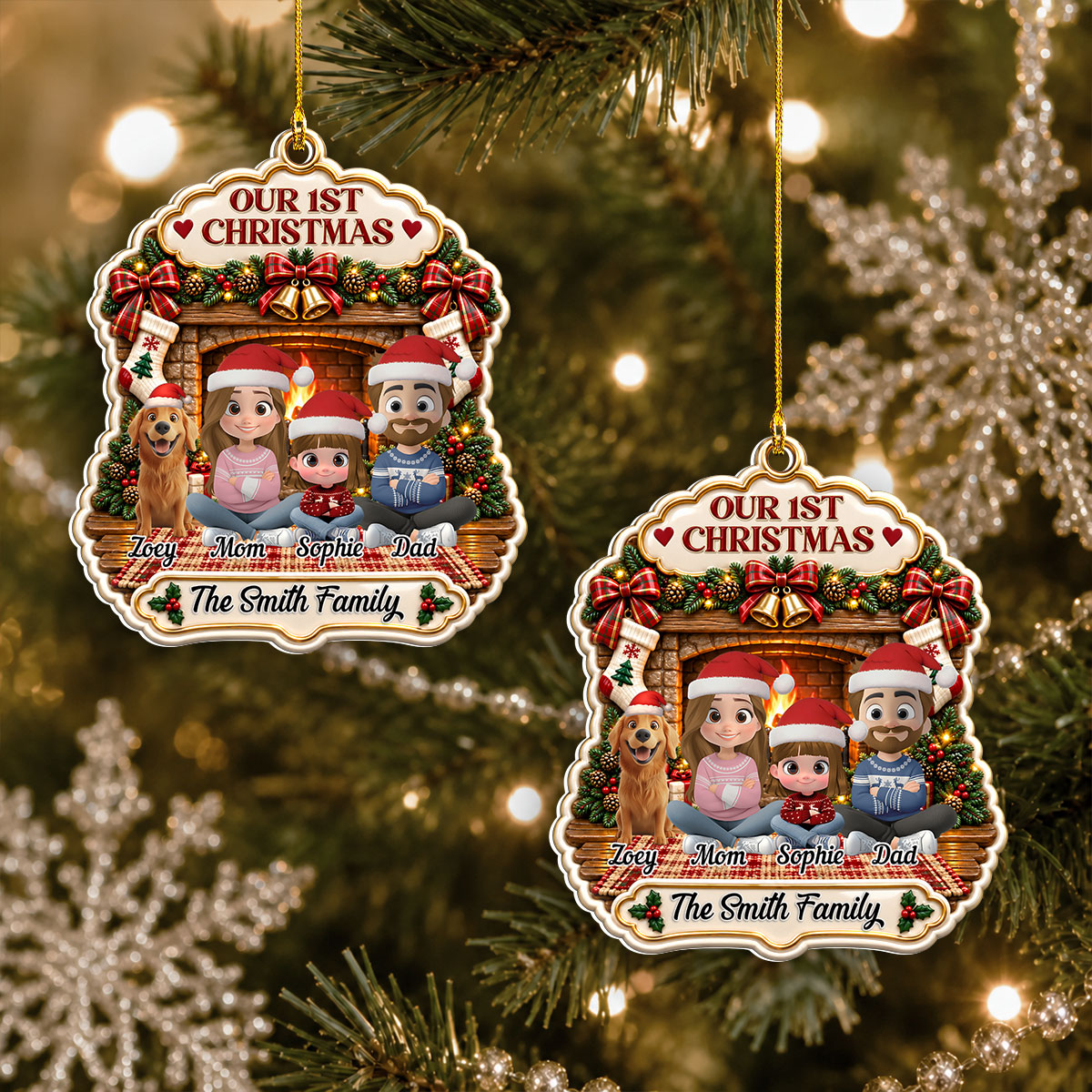 Custom Family First Christmas Ornament •  Forever Family - Personalized 3D White Acrylic Ornament