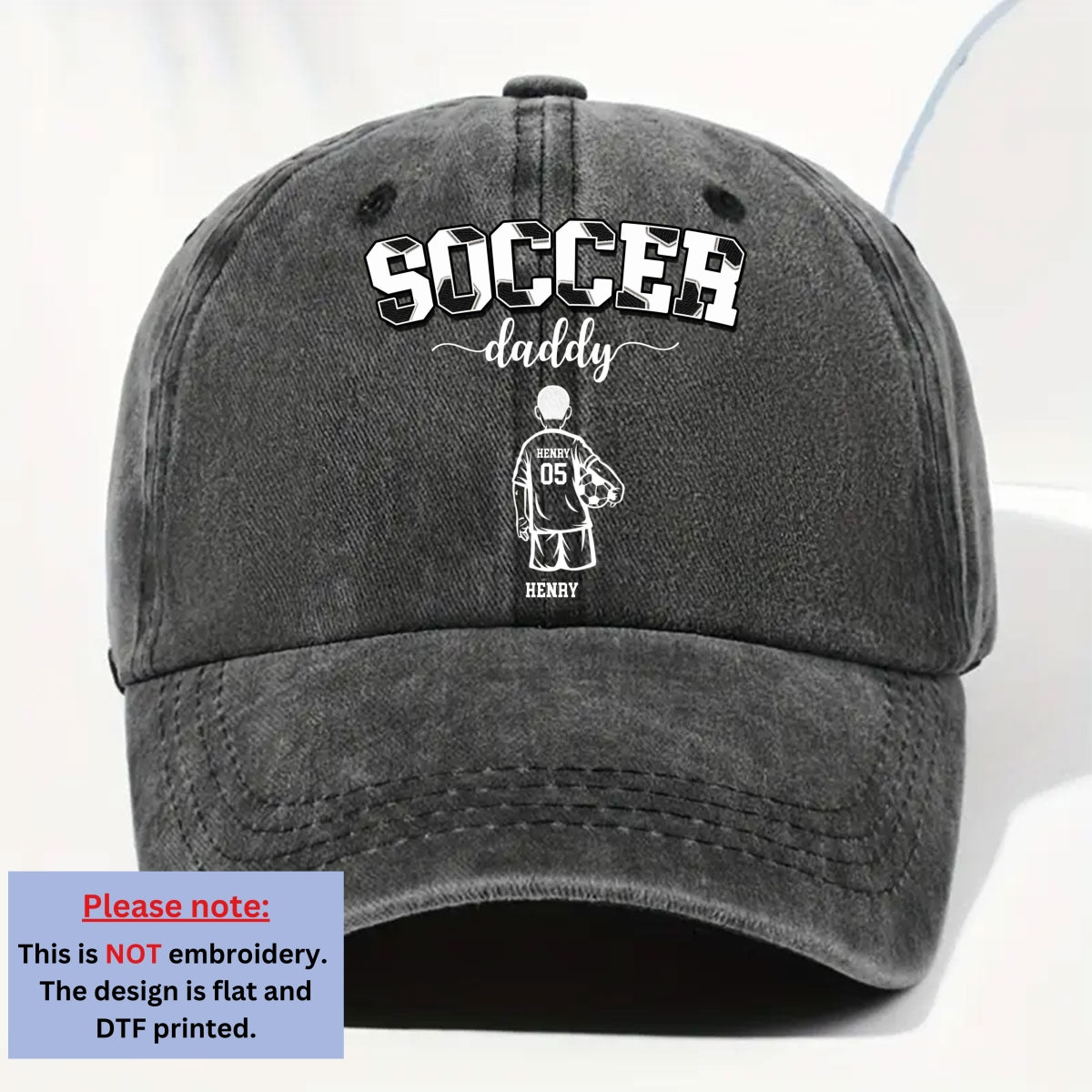 Custom Father's Day Christmas Birthday Gifts for Dad • Soccer Dad Grandpa - Personalized Vintage Washed Denim Cap