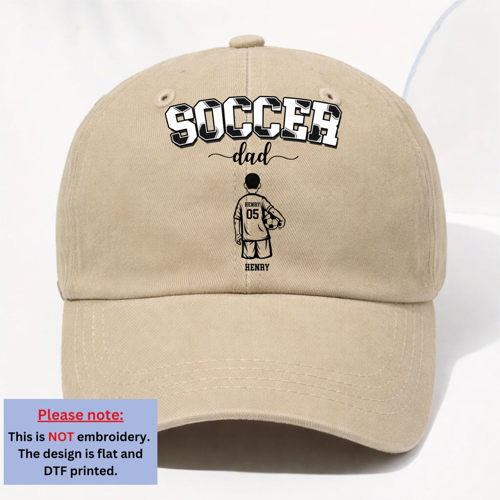 Custom Father's Day Christmas Birthday Gifts for Dad • Soccer Dad Grandpa - Personalized Vintage Washed Denim Cap