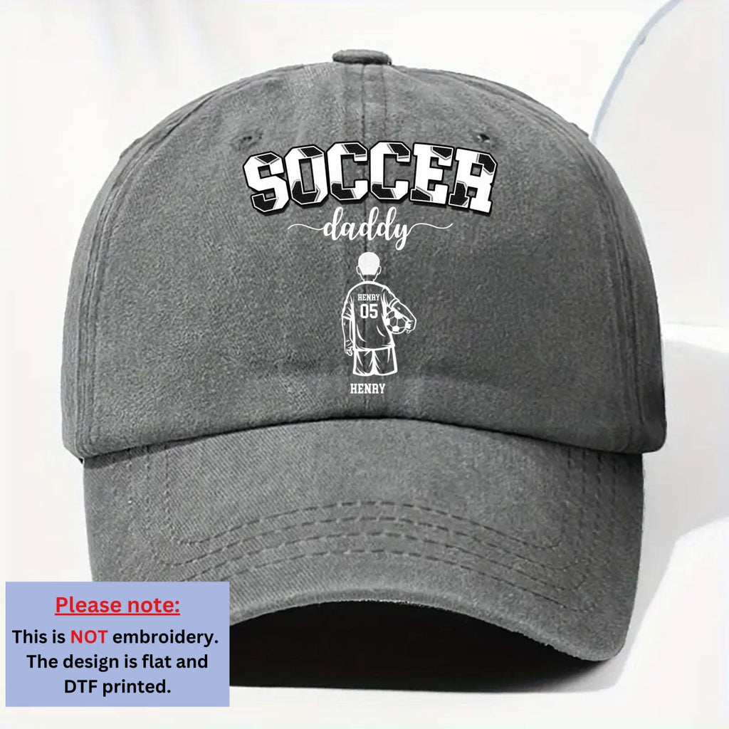 Custom Father's Day Christmas Birthday Gifts for Dad • Soccer Dad Grandpa - Personalized Vintage Washed Denim Cap