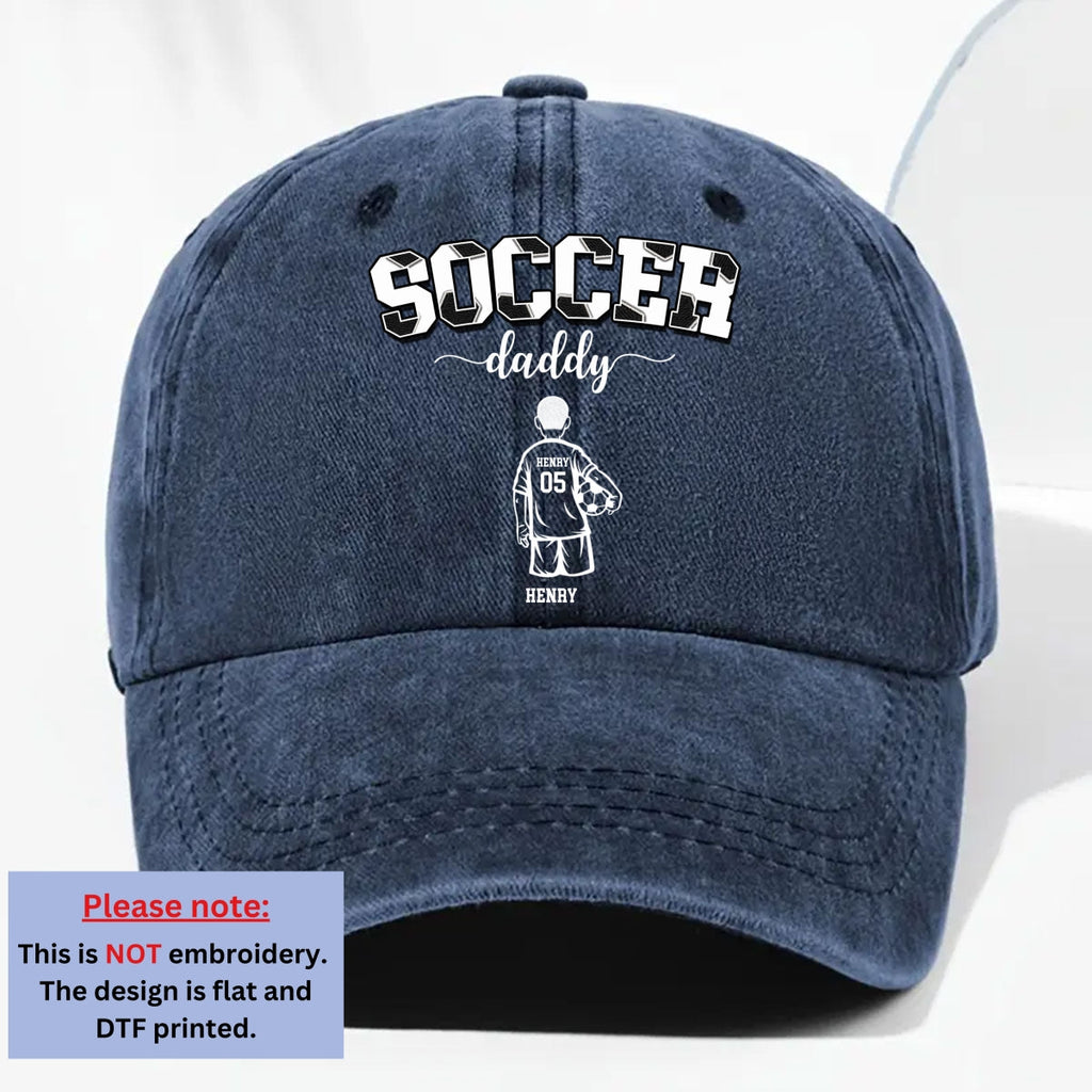 Custom Father's Day Christmas Birthday Gifts for Dad • Soccer Dad Grandpa - Personalized Vintage Washed Denim Cap