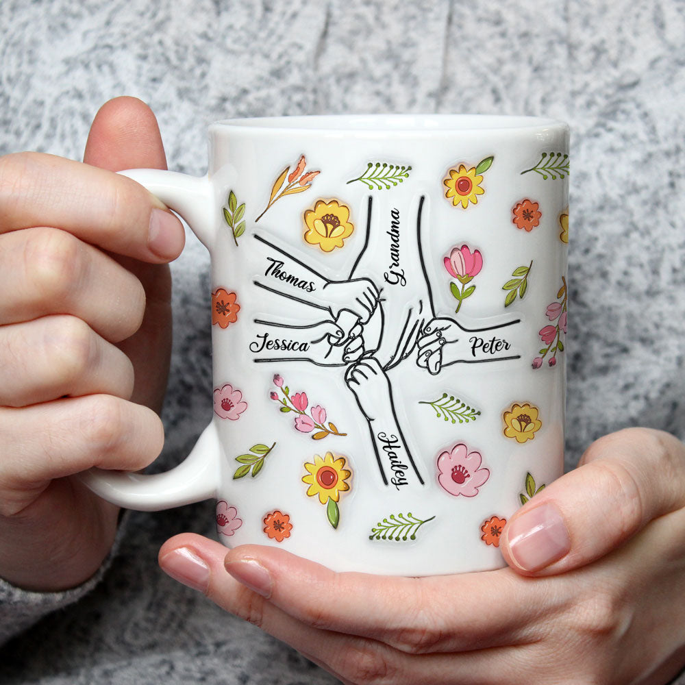 Custom Christmas & Birthday Gift For Grandma • Holding Hands Grandma - Personalized 3D Inflated Effect Mug